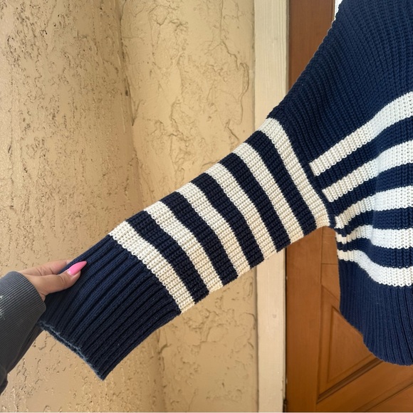 Madewell Striped Knit Navy and White Size XL Turtleneck Chunky Sweater - Picture 6 of 12
